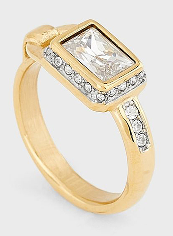 Guess Padlock Ring for Women with White Stone, Gold, EU 54