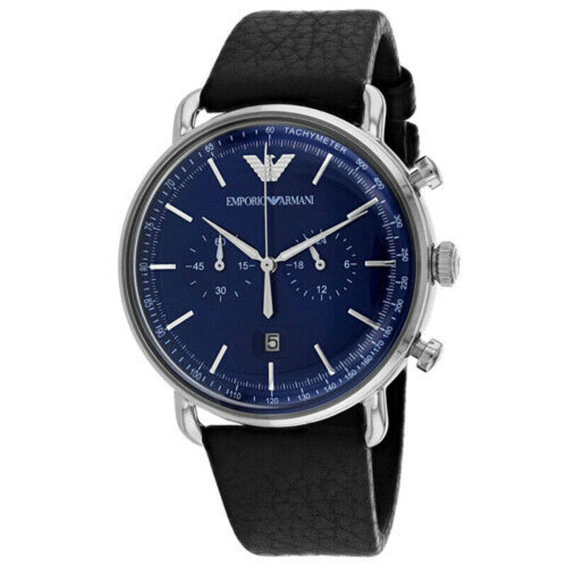 

Emporio Armani Analog Watch for Men with Leather Genuine Band, AR11105, Black-Blue