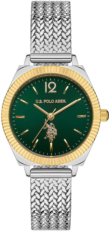 

US Polo Assn. Analog Watch for Men with Stainless Steel Band, Water Resistant, Uspa2062-06, Silver-Green