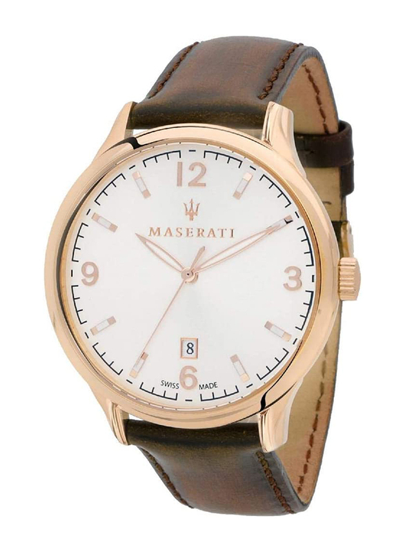 Maserati Attrazione Analog Watch for Men with Leather Band, Water Resistant, R8851126002, Brown-White