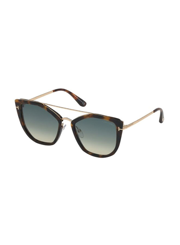 Tom Ford Cat Eye Full Rim Havana Brown/Gold Sunglasses for Women, Green Lens, DAHLIA-02 TF648 56P 55-19 140