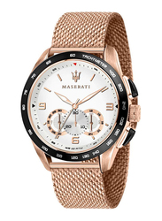Maserati Traguardo Analog Watch for Men with Stainless Steel Band, Water Resistant and Chronograph, R8873612011, Rose Gold-White