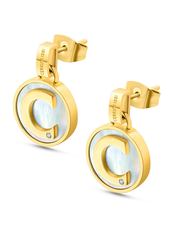 Cerruti 1881 Stainless Steel Circulo Drop Earring for Women with MOP & Crystal, with Multi Stones, CIJLE0005302, Gold