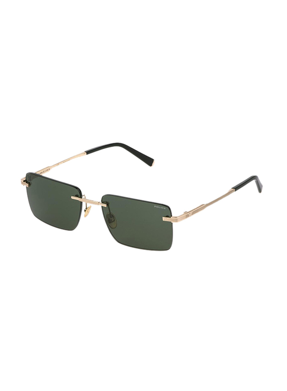 Police Rimless Rectangle Rose Gold Sunglasses for Men, Green Lens, SPLG34, 57/18/145