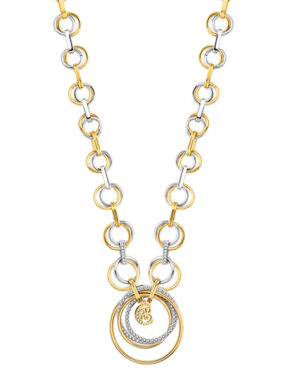 Cerruti 1881 Silver & Gold Plated, 50cm, Stainless Steel White Zircon Pendant Short Necklace for Women, CIJLN2223702