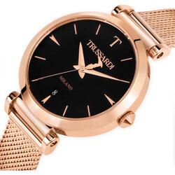 Trussardi Analog Wrist Watch for Women with Steel Mesh Band, Water Resistant, R2453133504, Rose Gold-Black