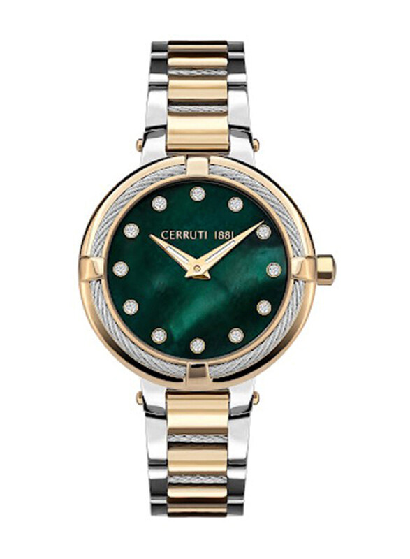 

Cerruti 1881 Gardena Analog Watch for Women with Stainless Steel Band & Water Resistant, C CRWM29203, Silver/Gold-Green