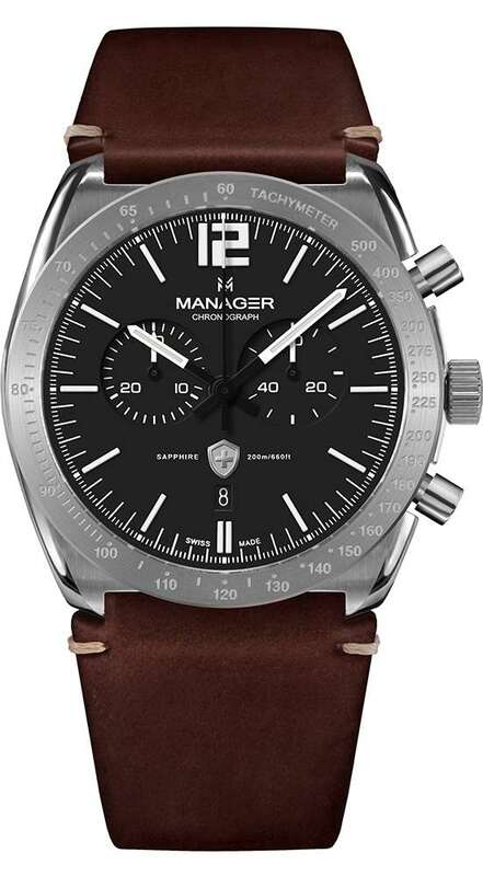 Manager Analog Watch for Men with Leather Genuine Band, MAN-MA-02-SL, Brown-Black
