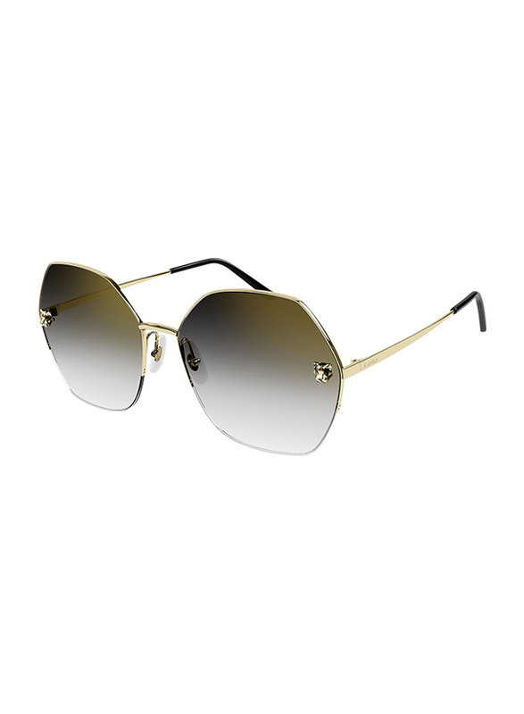 Cartier Full Rim Geometric Gold Sunglasses for Women, Grey Lens, CT0332S, 001 62-17