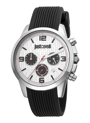 Just Cavalli Analog Watch for Men with Silicone Band, Water Resistant and Chronograph, JC1G175P0015, Black-White