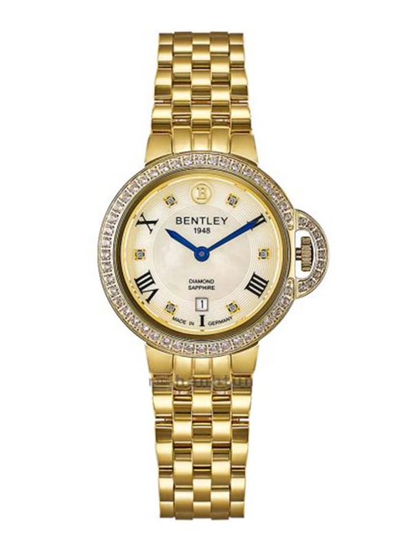 Bentley 1948 Diamond Sapphire Watch for Women with Stainless Steel Band, BL-1818-102LKWI-S, Gold-White