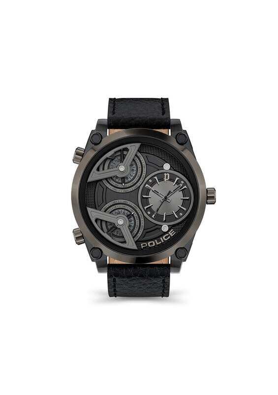 

Police Analog Watch for Men with Leather Genuine Band, PEWJA2117942, Black-Black