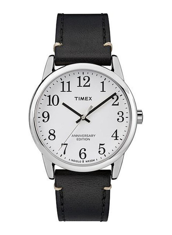 

Timex Easy Reader 40th Anniversary Edition Analog Watch for Men with Leather Band & Water Resistant, T TW2R35700, Black-White