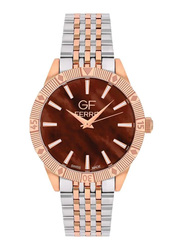 GF Ferre Wrist Watch for Men with Band, Water Resistant, GFTRBN8104G, Silver/Rose Gold-Brown