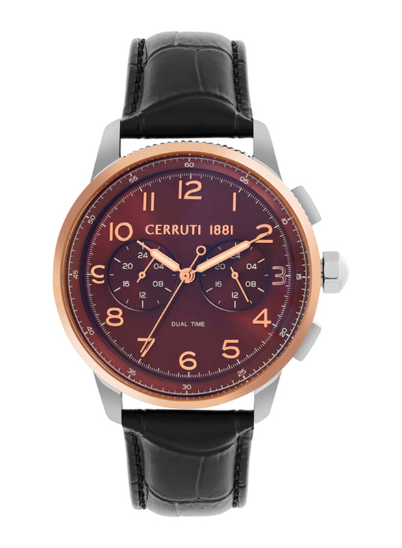 Cerruti 1881 Analog Watch for Men with Leather Band, Water Resistant and Chronograph, CIWGF2224902, Black-Burgundy