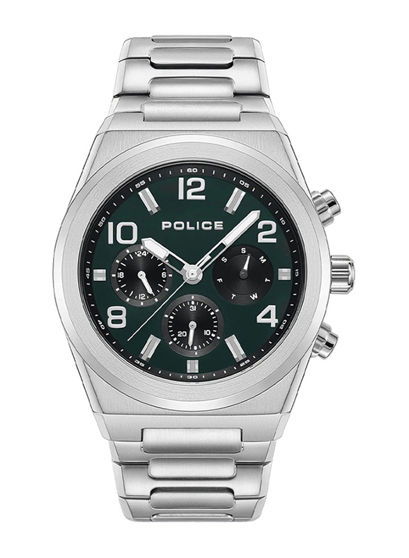 Police Salkantay Analog Watch for Men with Stainless Steel Band, Water Resistant, PEWJK2226703, Silver-Dark Green