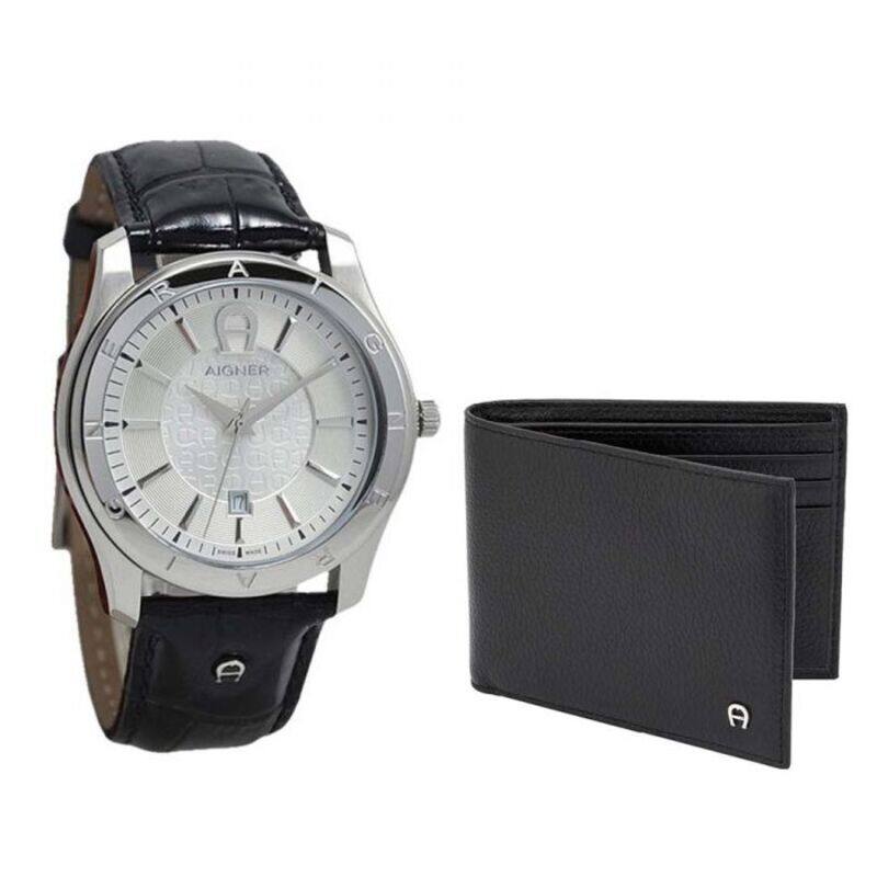 

Aigner Analog Watch for Men with Leather Genuine Band, A32189A-SET, Black-Silver