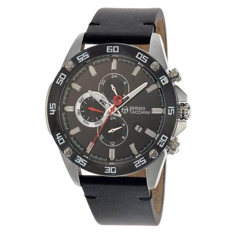 

Sergio Tacchini Analog Watch for Men with Leather Band, ST.1.10041-1, Black-Grey