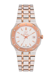 Gf Ferre Analog Watch for Women with Stainless Steel Band, GFSSBK8067G, Silver/Rose Gold-White
