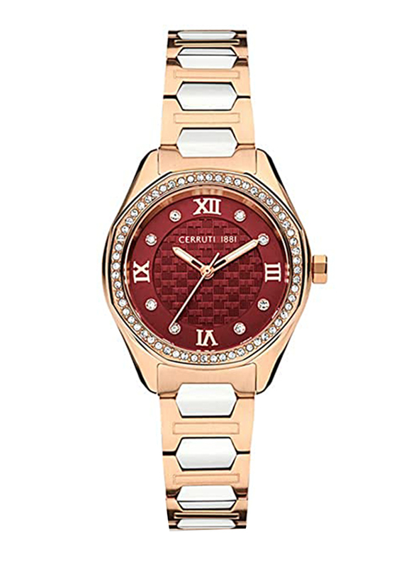 Cerruti 1881 Analog Watch for Women with Stainless Steel Band, Water Resistant and Chronograph, CIWLG2225503, Silver-Rose Gold/Red