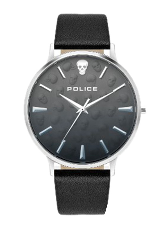 Police Analog Watch for Men with Leather Band, Water Resistant, PL.16023JS/03, Black