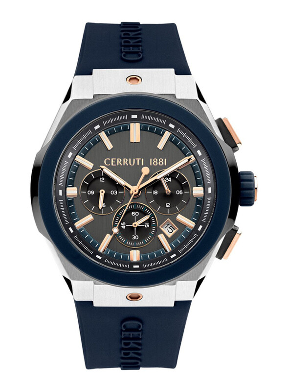 

Cerruti 1881 Analog Watch for Men with Silicone Band, Water Resistant and Chronograph, CIWGQ0006801, Blue-Grey