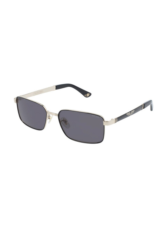 

Police Rectangular Full Rim Black/Silver Sunglasses for Men, Smoke Gradient Lens, SPLA54 58-17 301P