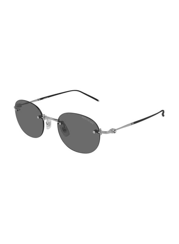 Mont Blanc Round Rimless Silver Sunglasses for Men, Grey Lens, MB0126S 001 51-21