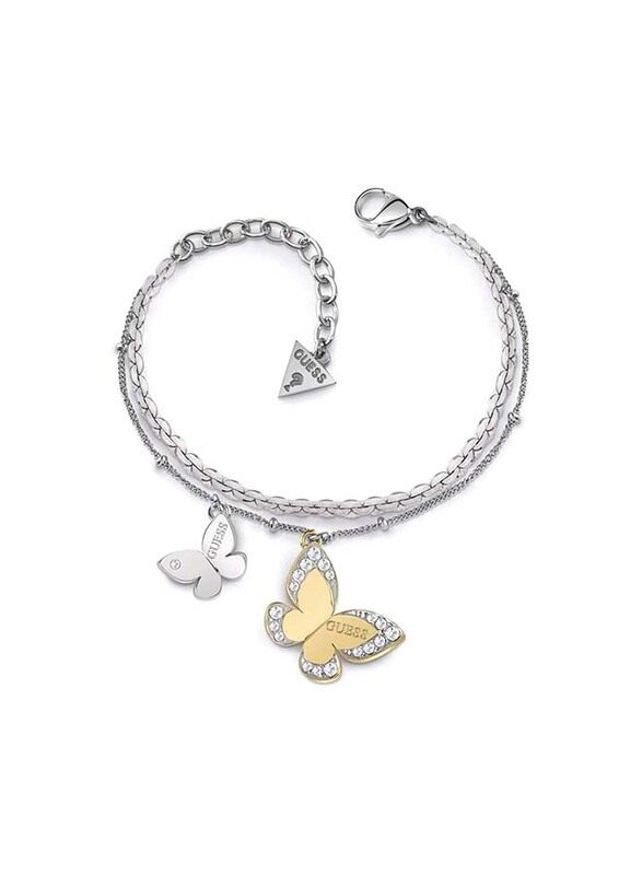 

Guess Stainless Steel Love Butterfly Chain Bracelet for Women, Ubb78056-S, Gold/Silver