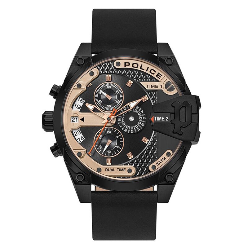 

Police Analog Watch for Men with Leather Genuine Band, PL.16066JSB/02A, Black-Black