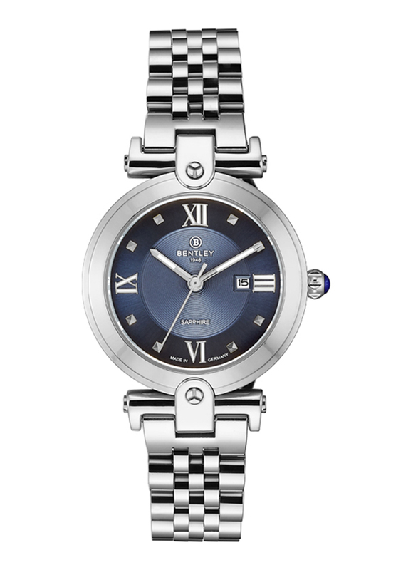 Bentley 1948 Sapphire 15 Watch for Women with Stainless Steel Band, BL2218-10LWNI, Silver-Navy Blue