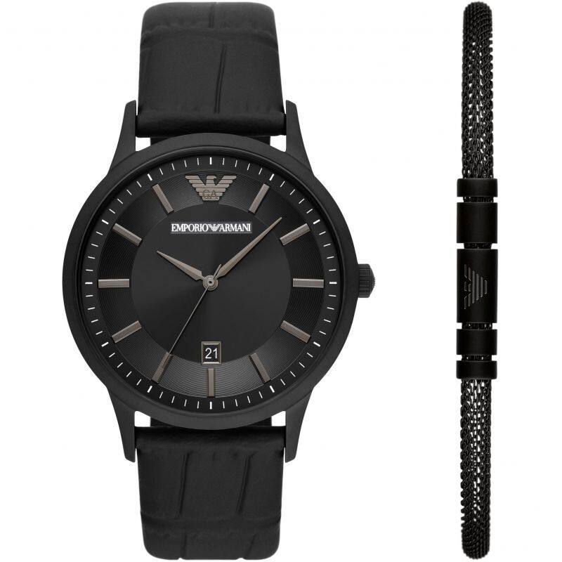 

Emporio Armani Analog Watch for Men with Leather Genuine Band, AR80057, Black-Black