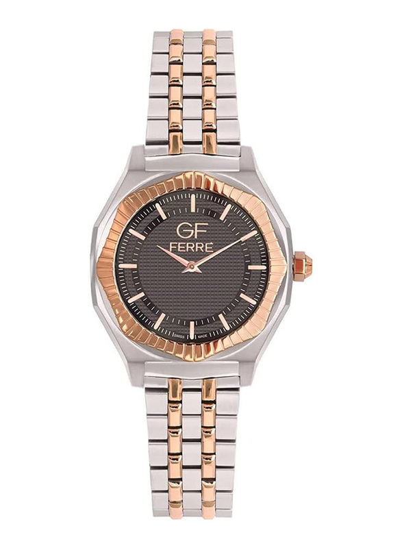 GF Ferre Wrist Watch for Women with Band, Water Resistant, GFTRGY8064L, Silver/Rose Gold-Black