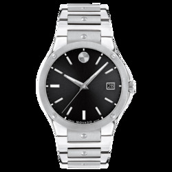 Movado Analog Watch for Men with Stainless Steel Band, 2600135, Silver-Black