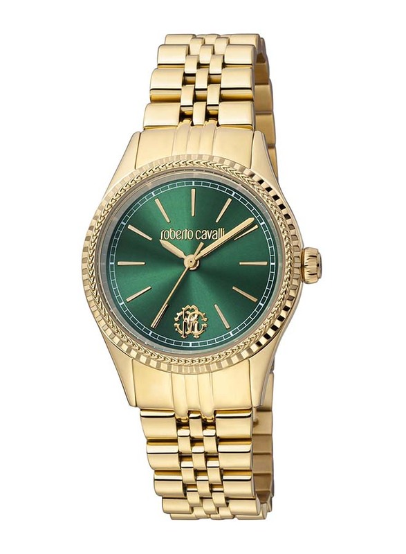 Roberto Cavalli Analog Watch for Women with Stainless Steel Band, Water Resistant, RC5L024M0065, Gold-Green