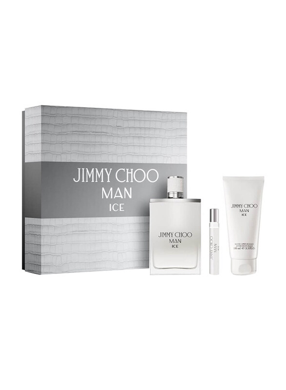 

Jimmy Choo 3-Piece Man Ice Set for Men, EDT Perfume 100ml + 7.5ml EDT Perfume + 100ml Aftershave Balm