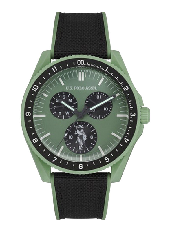 

US Polo Assn. Analog Watch for Unisex with Silicone Band, Water Resistant and Chronograph, Uspa1053-04, Black-Green