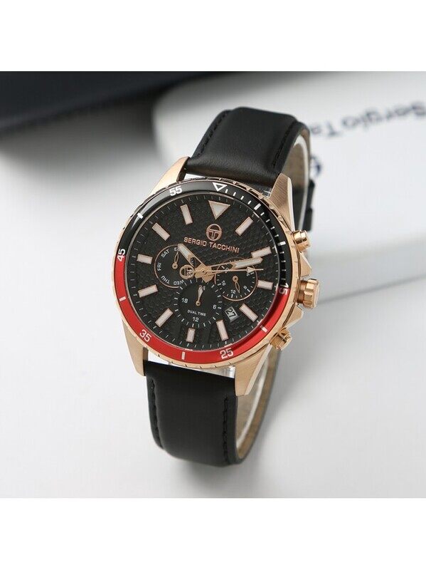 

Sergio Tacchini Analog Watch for Men with Leather Genuine Band, ST.1.10101-3, Black-Black