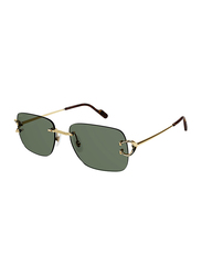 Cartier Full Rim Rectangular Gold Sunglasses for Women, Green Lens, CT0330, 002 57