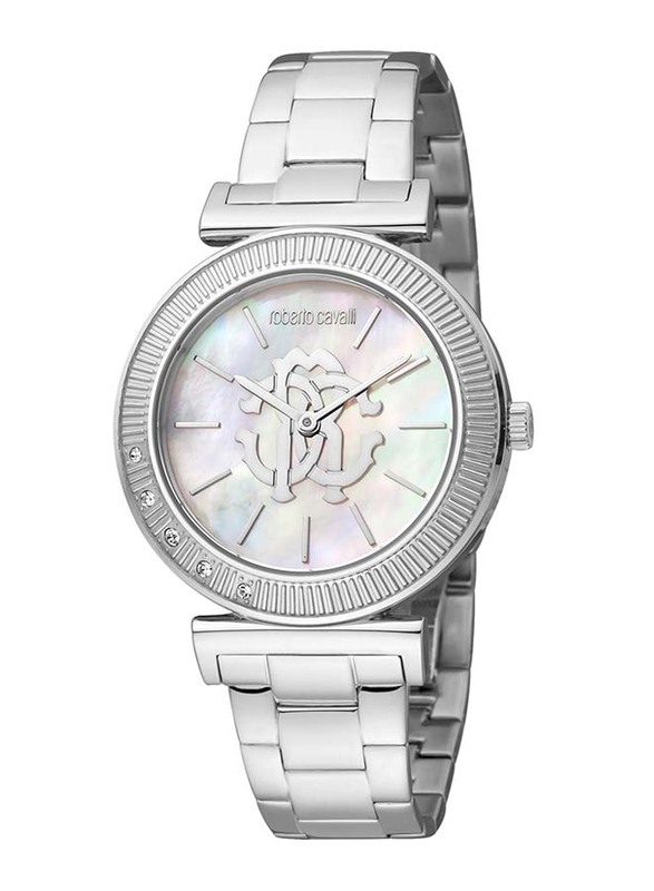 Roberto Cavalli Analog Watch for Women with Stainless Steel Band, Water Resistant, Silver