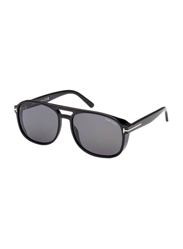 Tom Ford Full-Rim Pilot Shiny Black Sunglasses for Men, Smoke Lens, Ft1022/s 01a, 58/16/140
