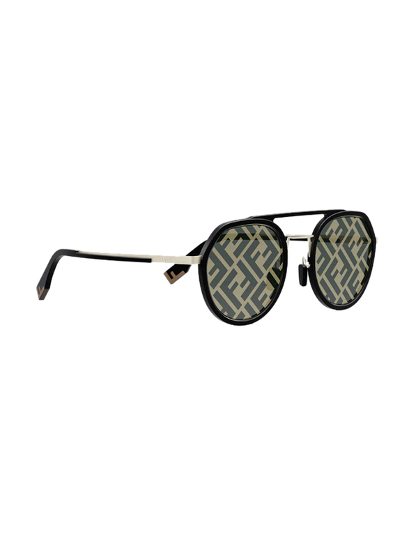 Fendi Full Rim Pilot Black Sunglasses Unisex, Black Gold Lens, 145/19/51