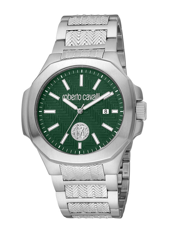 

Roberto Cavalli Analog Watch for Men with Stainless Steel Band, Water Resistant, RC5G050M0055, Silver-Green