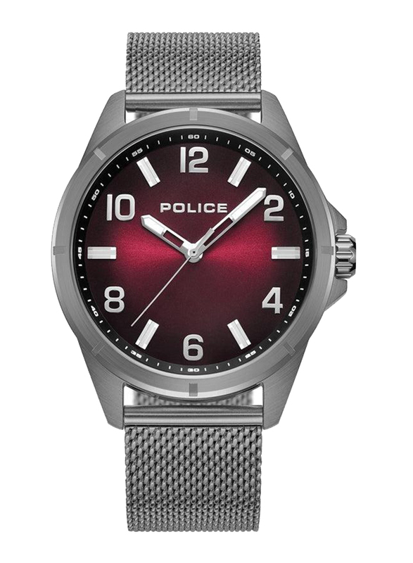 Police Analog Watch for Men with Stainless Steel Band, Water Resistant, PEWJG0018302, Silver-Red