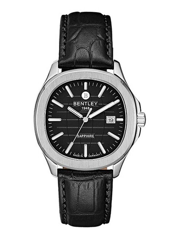 

Bentley 1948 Sapphire Watch for Unisex with Leather Band, BL1869-10LWBB, Black