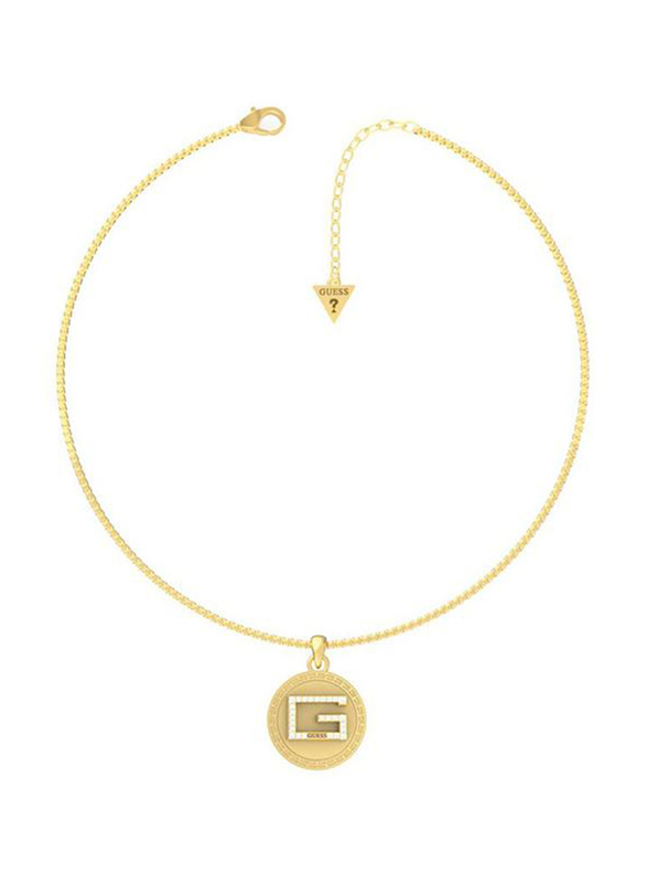 Guess Company Logo Zircon Stones Pendant Necklace for Women, Gold