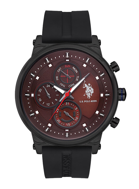 

Polo Beverlly Hills Analog Wrist Watch for Men with Silicone Band, Water Resistant and Chronograph, USPA1008-08, Black-Maroon