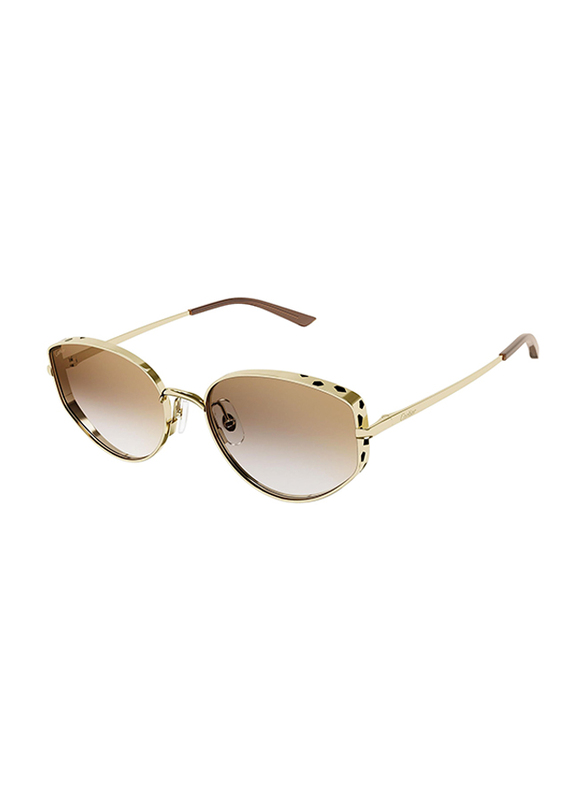 Cartier Full Rim Cat Eye Gold Sunglasses for Women, Gold/Brown Lens, CT0300S, 002