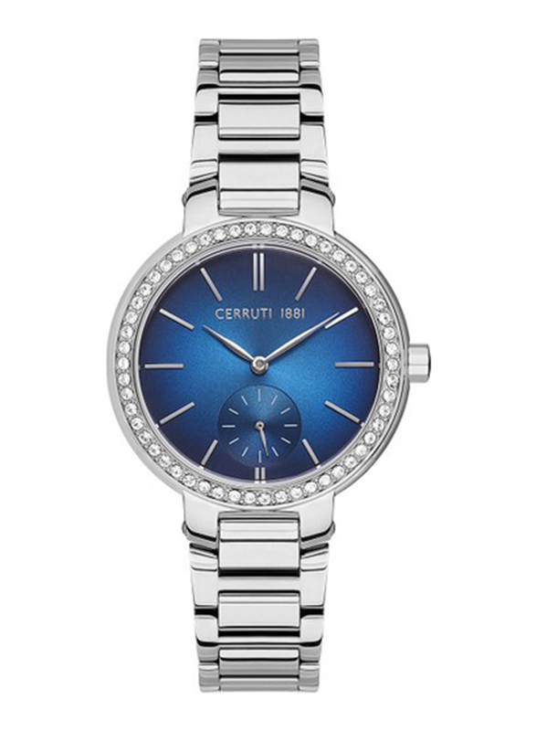 Cerruti 1881 Analog Wrist Watch for Women with Stainless Steel Band, Water Resistant, CIWLG2225601, Silver-Blue