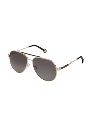 Carolina Herrera Aviator Full Rim Gold Sunglasses for Women, Smoke Gradient Lens, SHE150 58-14 300P